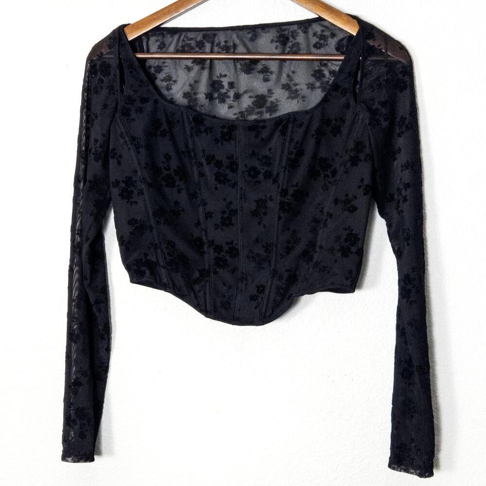 West of Melrose Corset Top Size L Black Sheer Whimsigoth Romantic